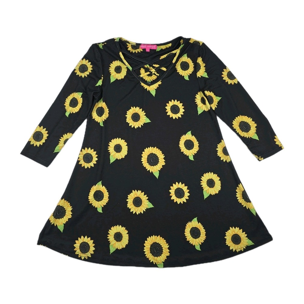 Simply Southern Collection Women's Size Small Black Sunflower Print Tunic Shirt